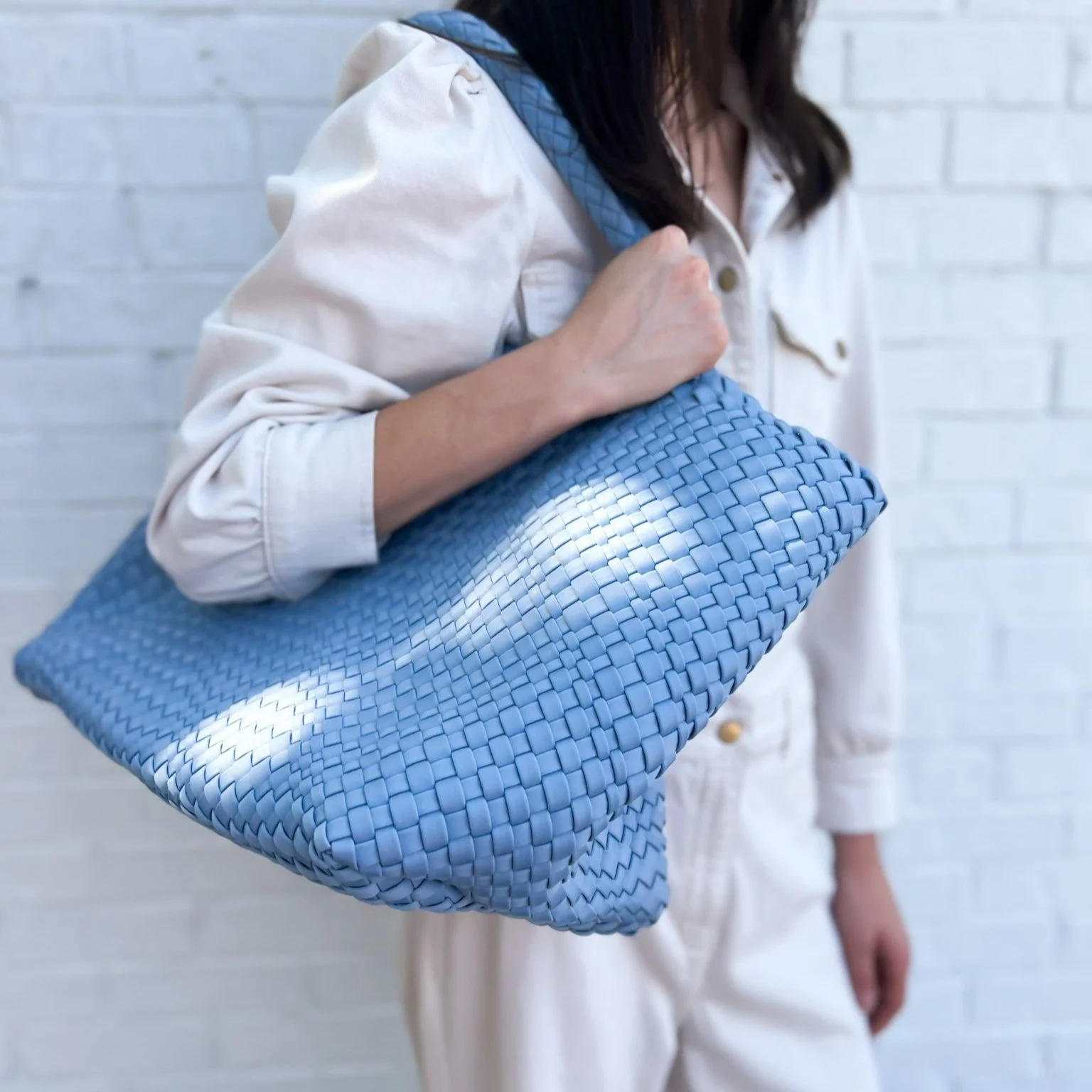 Oversized Woven Tote in Denim — Parker & Hyde